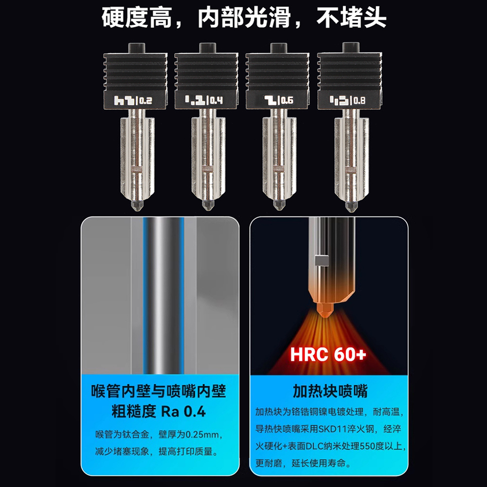 拓T竹H2D热端套件A1/A1mini硬化钢喷嘴打印头热端硅胶套配件 - 图1