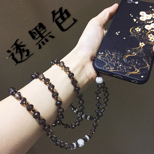 经典长款手机链手机挂件水晶珠挂绳女款手工编织挂脖防丢绳不掉色 - 图1