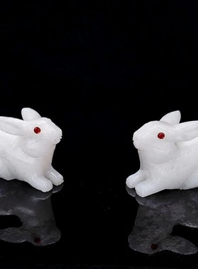 天然兔子摆件呈祥白玉石