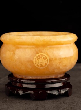 黄玉聚宝盆摆件四方神兽招财进宝