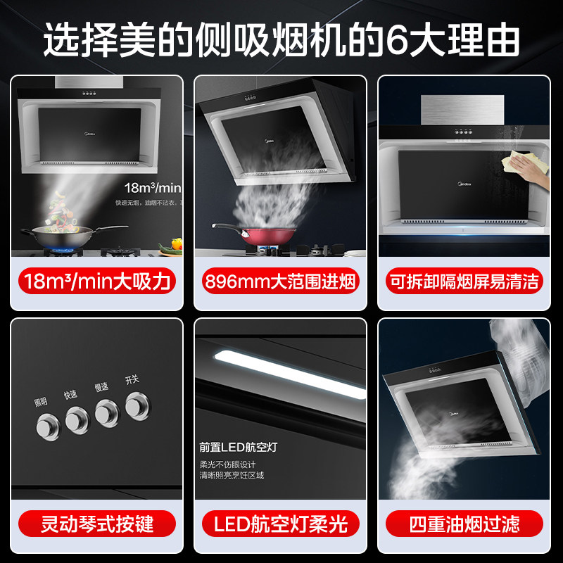 美的家用厨房大吸力侧吸式强抽油烟机以旧换新补贴官方旗舰店正品