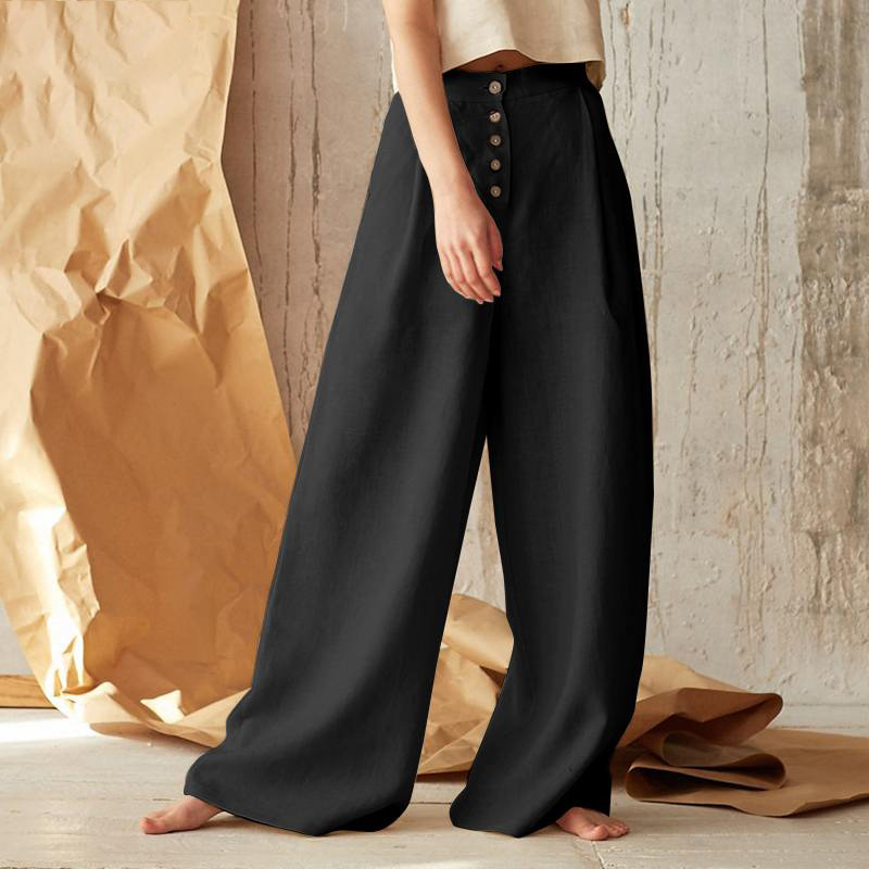 2022 ladies solid color high waist casual style button pants - 图3