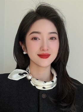 2025新款珍珠磁吸扣颈饰丝巾女夏季薄款懒人护颈围巾百搭小领巾