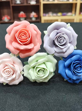 陶瓷清晰磨砂玫瑰花枝仿真花永生花束插花瓶摆件DIY手工装饰礼品