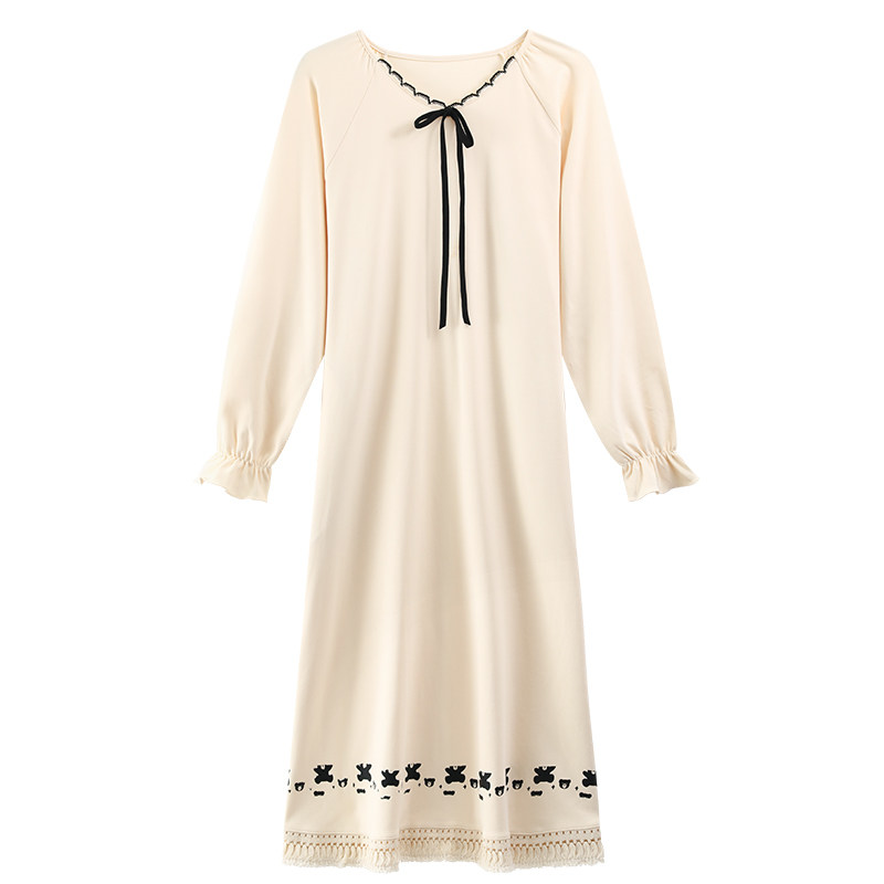 带胸垫一体睡裙女春秋季纯棉长袖女士2025新款大码高级感睡衣女款,淘宝优惠券,粉丝福利购,淘宝优惠卷