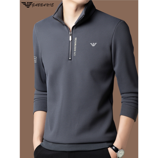 正品意大利男士纯棉长袖t恤秋冬新款立领打底polo衫宽松卫衣男装