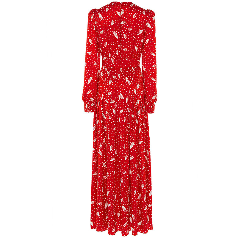 法式红色连衣裙女波点印花裙显瘦褶皱裙子气质茶歇长裙轻奢高级感,淘宝优惠券,粉丝福利购,淘宝优惠卷