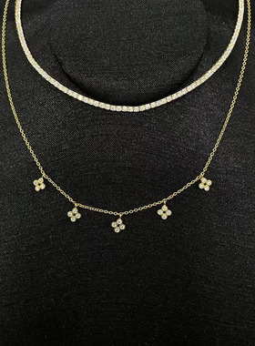 欧美纯银满天星四叶草流苏项链女