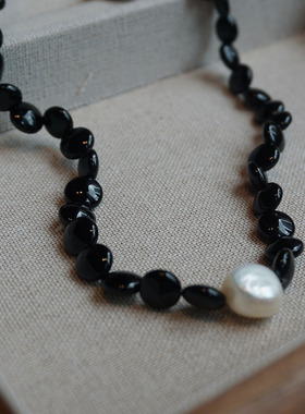 astudio巴洛克珍珠黑玛瑙项链女