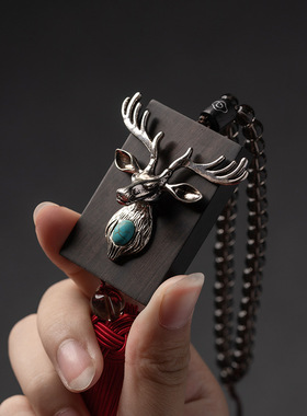 寺庙直邮檀木鹿一路平安汽车挂件