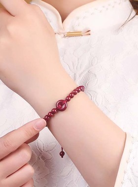 本命年朱砂手串平安扣手链女
