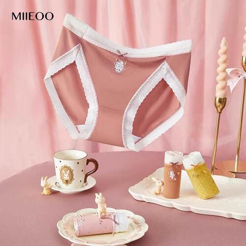 秘语内裤女性感高开叉薄款透气抗菌三角裤中腰无痕蕾丝边少女短裤-图1