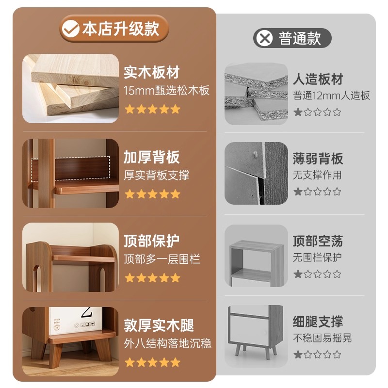 Solid wood bookshelf floor storage rack