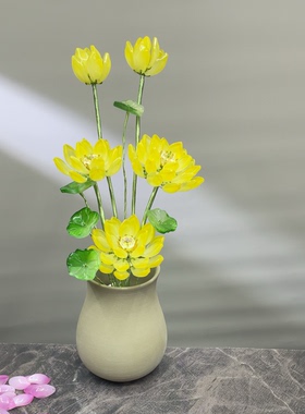 高档琉璃手工荷花】仿真花佛堂供佛莲花新中式客厅简约件假花盆栽