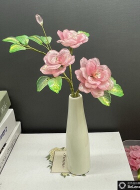 纯手工琉璃花】书房书桌家装仿真花假花插花餐桌摆台轻奢简约装饰