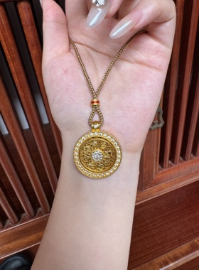 古法八宝罗盘纯实心高端沙金吊坠网红镶钻旋转项链仿真黄金不掉色