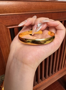 金店同款古法传承沙金镯子泥鳅背素圈手镯女仿真实心镯子首饰结婚