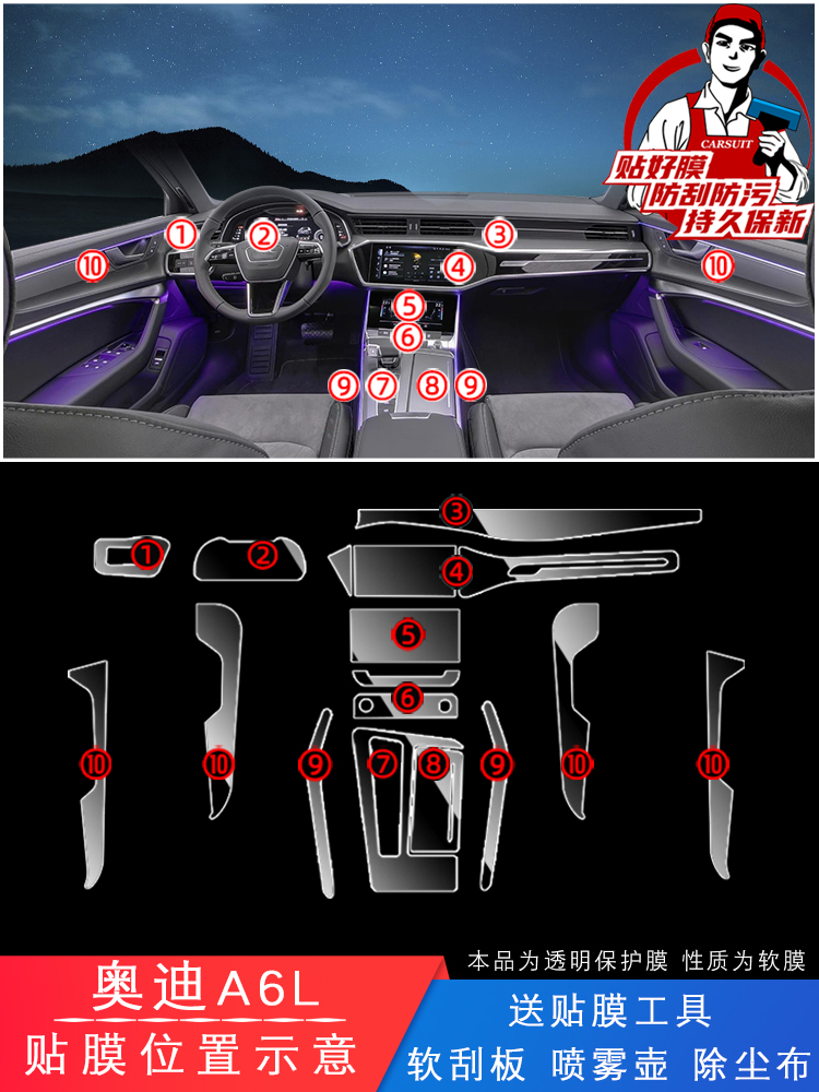 奥迪A6L汽车用品中控改装升级配件大全车内装饰用品内饰保护贴膜 - 图3