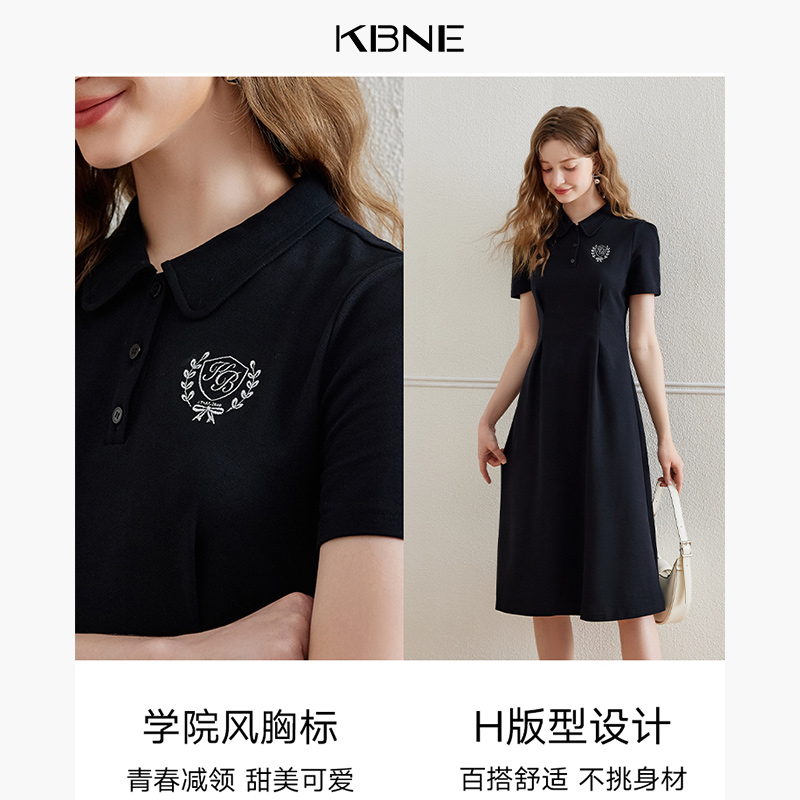 KBNE黑色连衣裙女短袖polo裙2024夏季新款学院风今年流行漂亮裙子