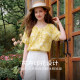 KBNE French Retro Linen Shirt Women's 2026 Summer Design New Round Neck Hollow Printed Splicing Top