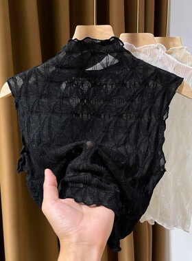 毛衣叠穿内搭纱衣秋冬2024新款蕾丝假领子女百搭假领高档无袖背心