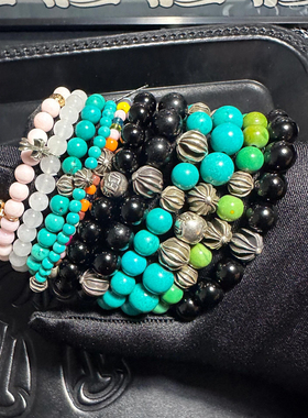 油性菜籽黄绿松石十字泰银珠手串