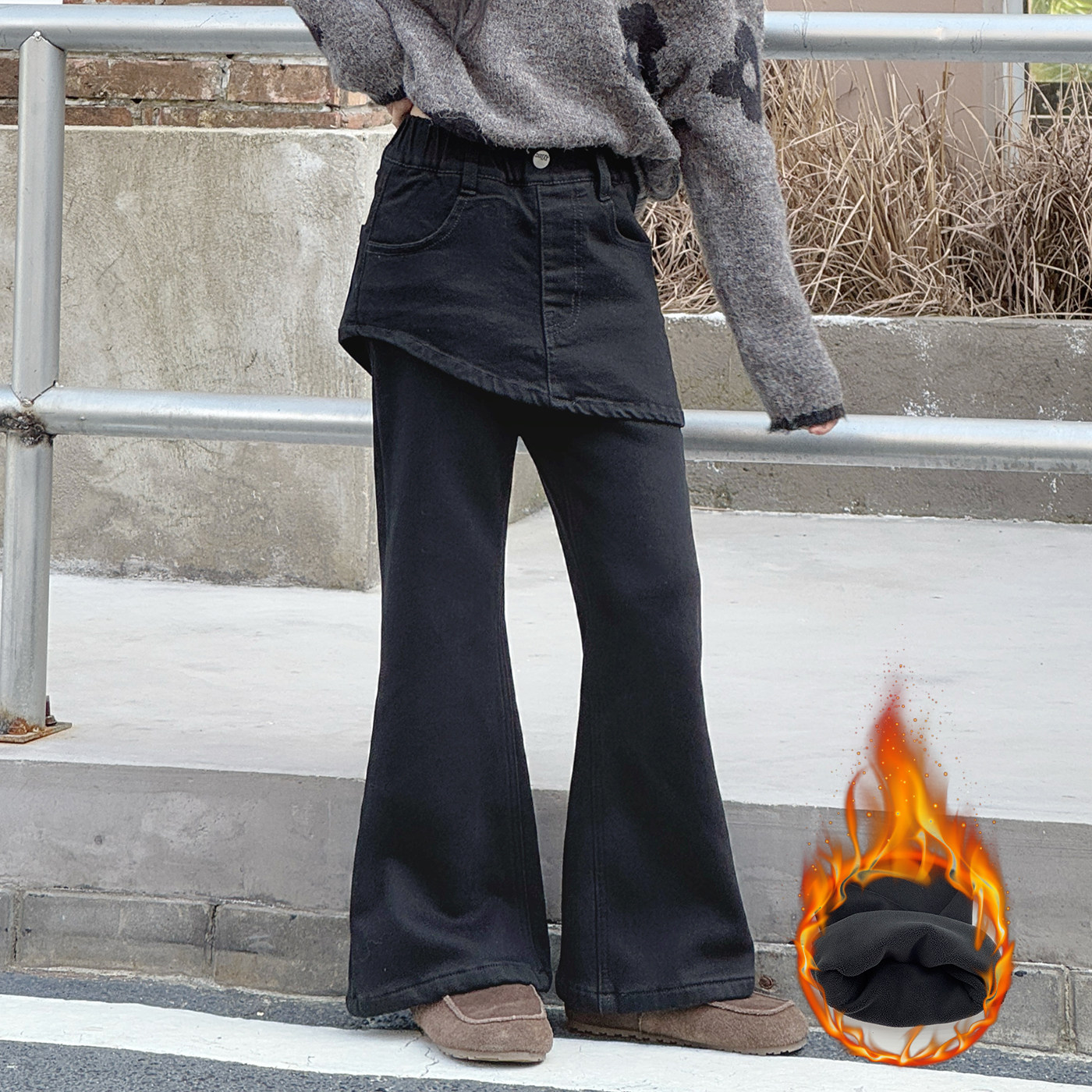 女童裤子牛仔裤加绒加厚秋冬装新款中大童洋气喇叭裤冬季保暖长裤,淘宝优惠券,粉丝福利购,淘宝优惠卷