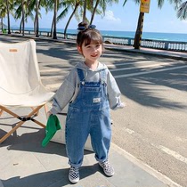 Girl Cowboy Back Belt Pants 2023 New Spring Autumn Children Pants Little Girl Loose Foreign Air Long Pants Baby Pants