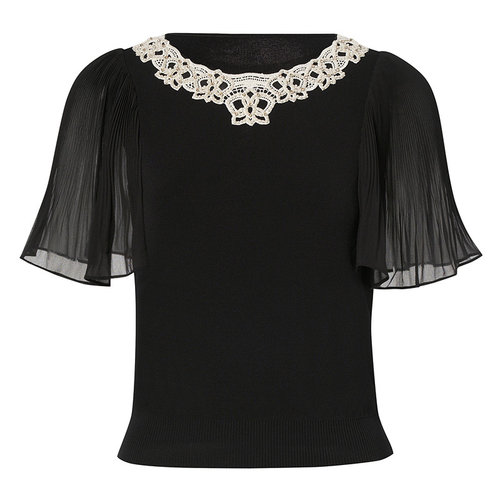 La Koradior拉珂蒂2025夏设计感气质荷叶袖钉珠针织小衫女上衣 - 图3