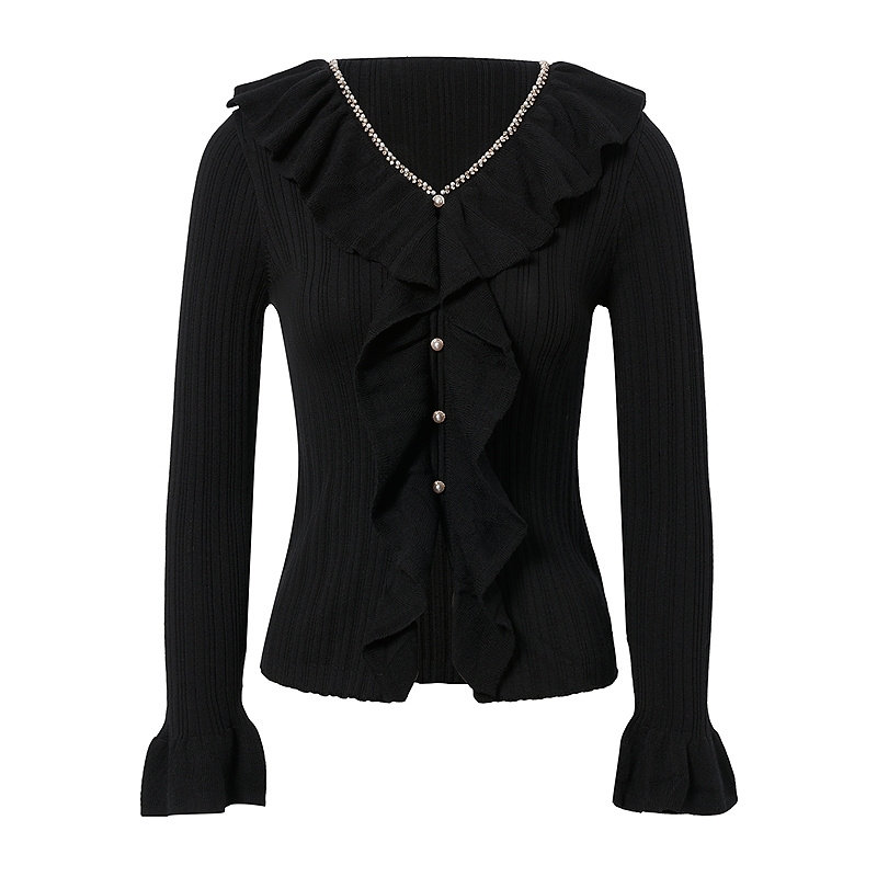 【羊毛】La Koradior拉珂蒂商场同款法式钉珠黑色针织毛衫秋季女,淘宝优惠券,粉丝福利购,淘宝优惠卷