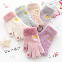 Childrens glove Girls Winter winter Five fingers refer to touch screen Warm Antifreeze Riding the Cute Little Girl