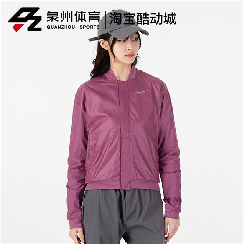 NIKE/耐克 女款外套双勾印花运动立领PU皮质棒球服夹克DD6848-010 - 图1