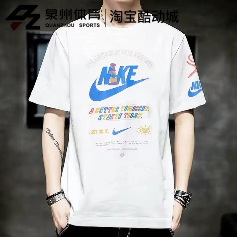 NIKE/耐克男子运动休闲宽松印花LOGO针织圆领T恤 DZ2851-100-010-图0