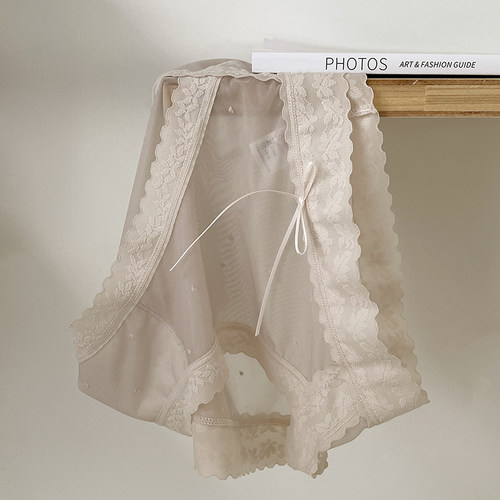 法式朦胧纯欲性感蕾丝高开叉内裤女舒适轻薄速干中腰纯棉裆3条 - 图0