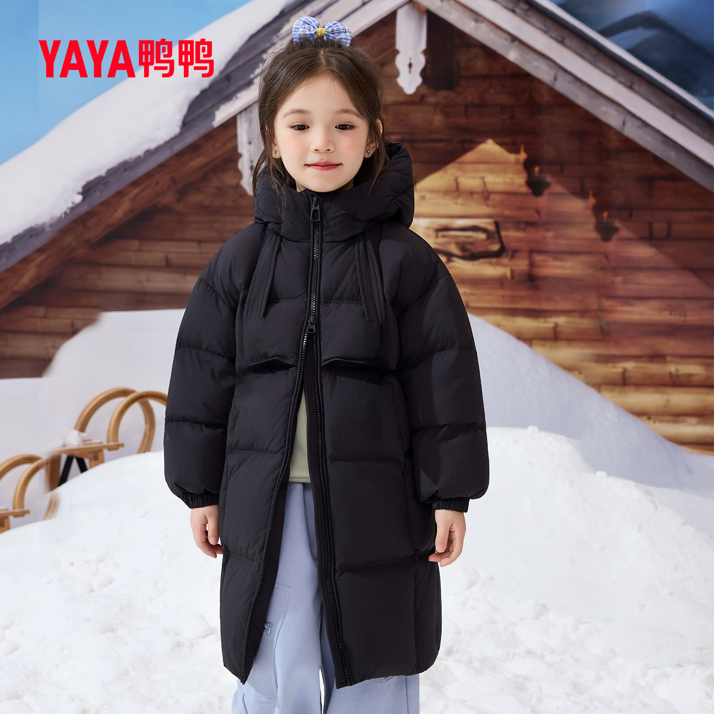 鸭鸭儿童羽绒服2025冬季新款女童中长款保暖厚红色年服连帽外套HR - 图2