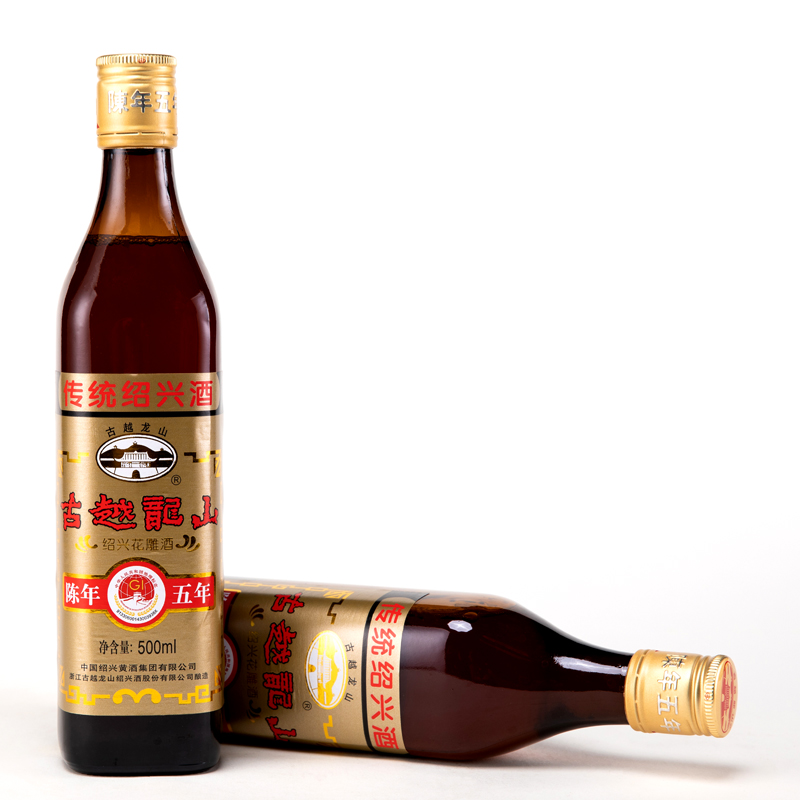 古越龙山黄酒 浙江绍兴5年陈五年花雕酒瓶装阿胶糕酒500ml*2两瓶 - 图0