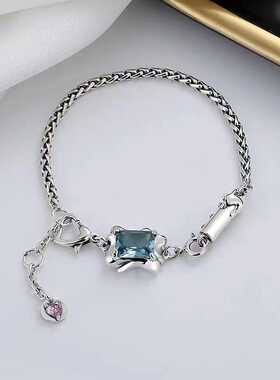 女纯银锆石暗黑ins爱心手链做旧