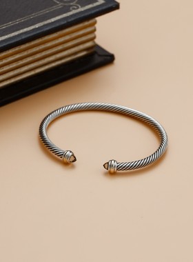 枝影简约女银饰镶嵌手镯欧美白色