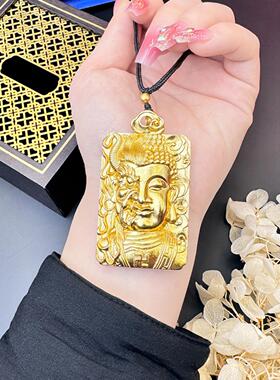 越南沙金佛头地藏黑绳项链半脸