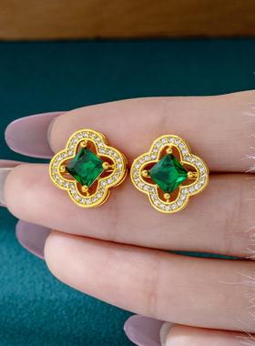 镶钻四叶草流苏耳钉戒指套装