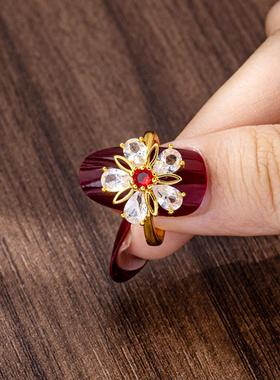 新品轻奢风镶钻花朵项链女越南沙金戒指套装设计久不掉色饰品