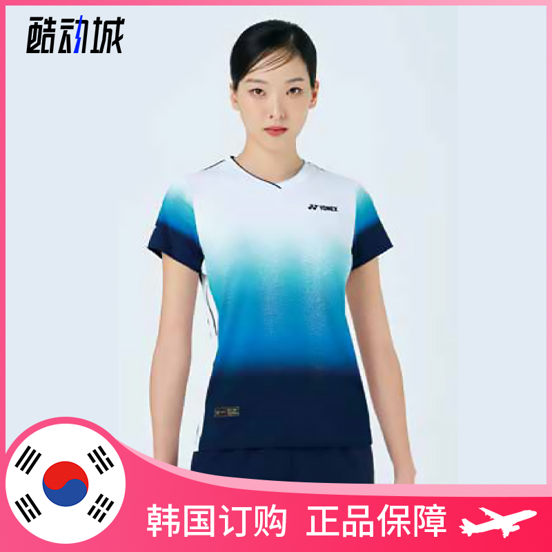 2025春夏 YONEX韩国羽毛球服上装 男女款渐变渲染速干透气短袖T - 图1