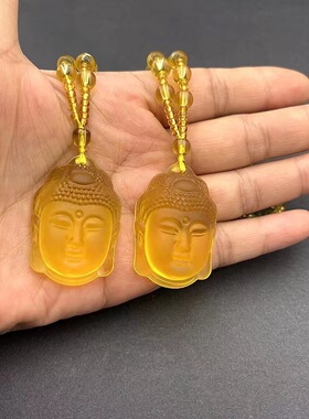 天然黄水晶佛头情侣吊坠