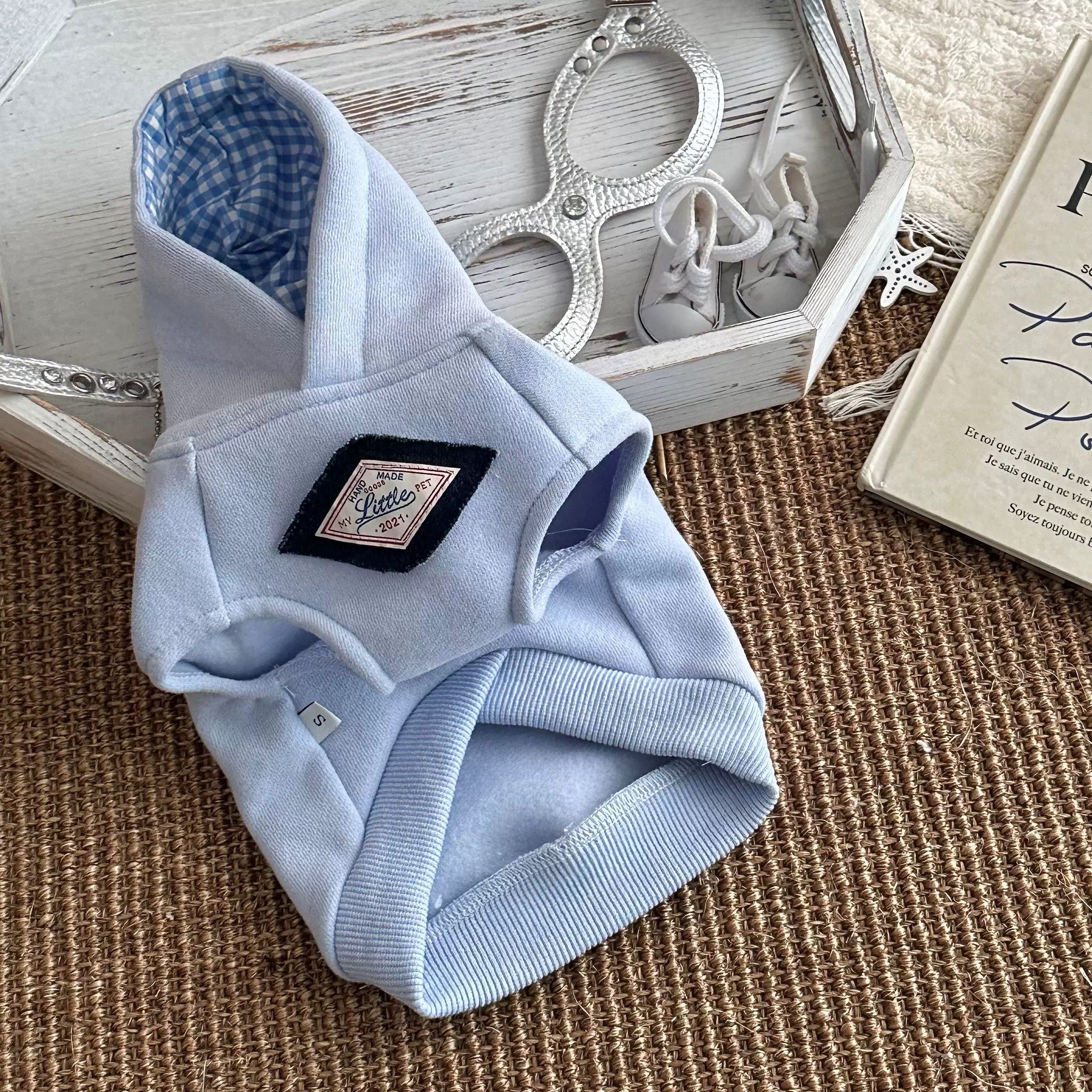 浅蓝色水果印花加绒无袖连帽卫衣秋冬新款猫咪狗狗宠物衣服保暖潮,淘宝优惠券,粉丝福利购,淘宝优惠卷