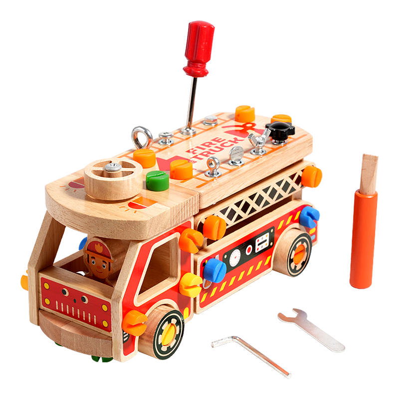 金中美子儿童消防车螺母拆装组合木制工具套装智力开发玩具3-9岁,淘宝优惠券,粉丝福利购,淘宝优惠卷