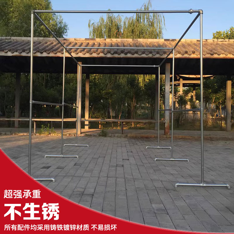 镀锌钢管晾衣架水管架落地阳台晒被子晒衣架室外防风双杆挂衣架子 - 图1