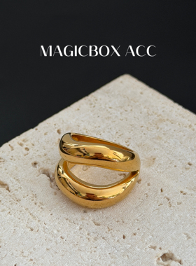 MAGICBOXACC欧美老钱风简约双层曲线钛钢戒指小众个性叠戴指环女