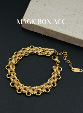 MAGICBOXACC欧美风轻奢重工捶打纹钛钢手链小众设计感叠戴手环女
