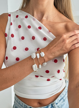 欧美串珠叠戴仿珍珠手链女爱心闪钻吊坠bracelet小众碎石手镯饰品