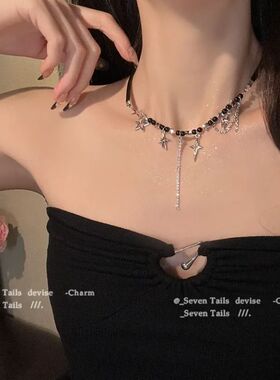千禧辣妹~皮革流苏星星项链小众设计嘻哈甜酷锁骨链